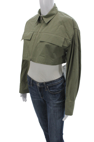 Zara Womens Military Jacket Green Cotton Long Sleeve Size XS