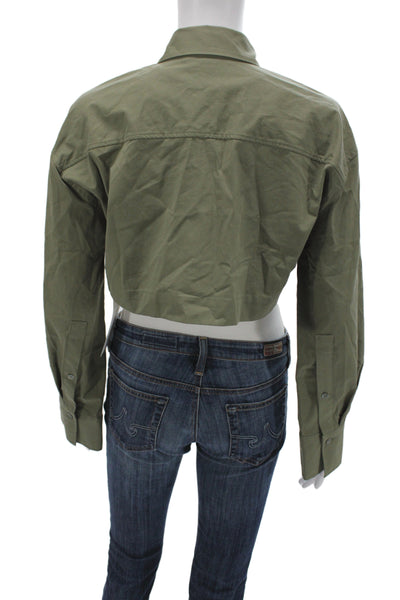 Zara Womens Military Jacket Green Cotton Long Sleeve Size XS