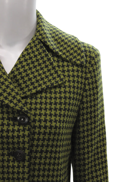 Tahari Womens Pea Coat Green Checked Wool Button Size 6