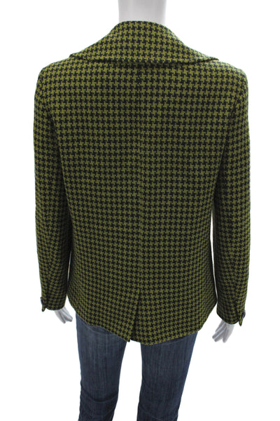 Tahari Womens Pea Coat Green Checked Wool Button Size 6
