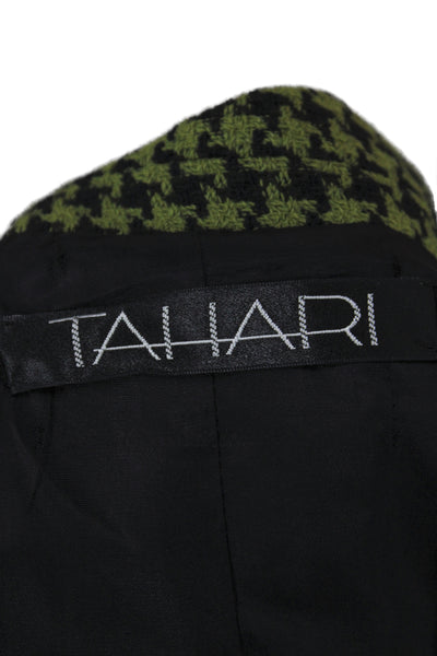 Tahari Womens Pea Coat Green Checked Wool Button Size 6