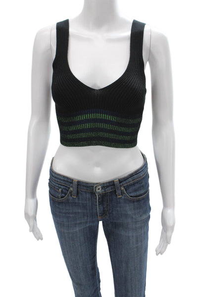 Opening Ceremony Women Cropped Striped Ribbed Tank Scoop Neck Black Size S
