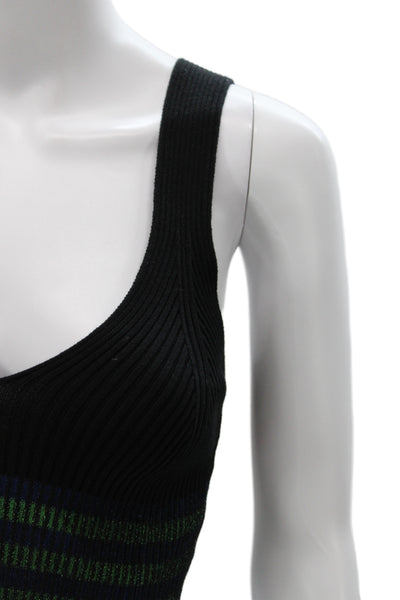 Opening Ceremony Women Cropped Striped Ribbed Tank Scoop Neck Black Size S