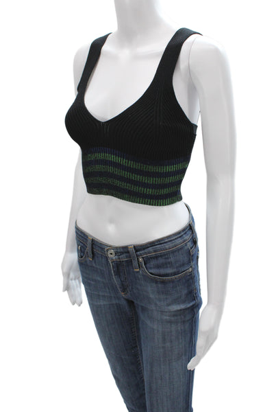Opening Ceremony Women Cropped Striped Ribbed Tank Scoop Neck Black Size S