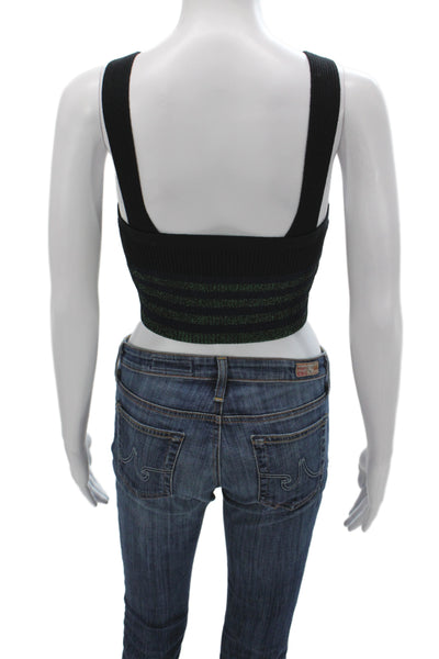 Opening Ceremony Women Cropped Striped Ribbed Tank Scoop Neck Black Size S