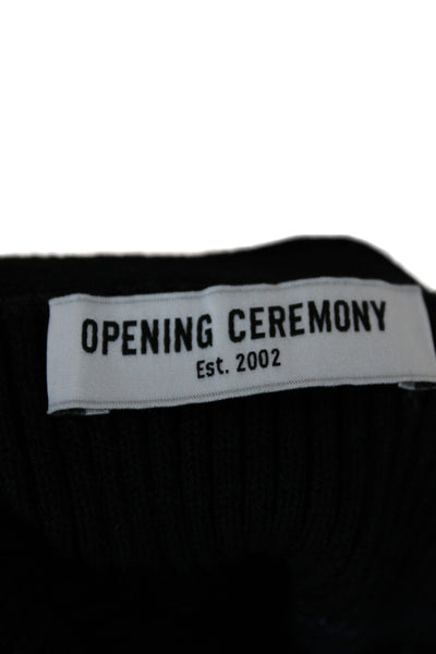 Opening Ceremony Women Cropped Striped Ribbed Tank Scoop Neck Black Size S