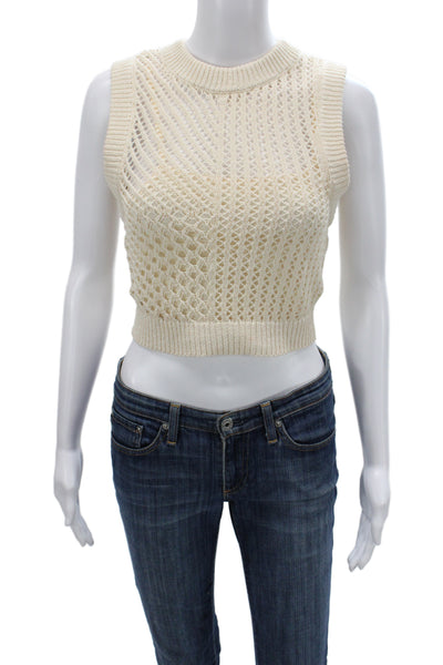 A.L.C. Womens Cropped Tank Ivory Cotton Crew Neck Boho Size S