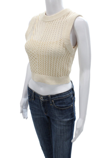 A.L.C. Womens Cropped Tank Ivory Cotton Crew Neck Boho Size S