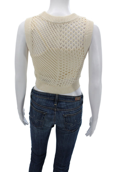 A.L.C. Womens Cropped Tank Ivory Cotton Crew Neck Boho Size S