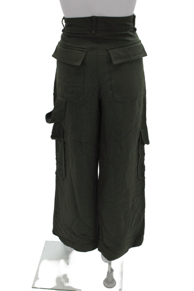 Zara Womens Cargo Pants Green Cotton Button Solid Military Fall Size XS