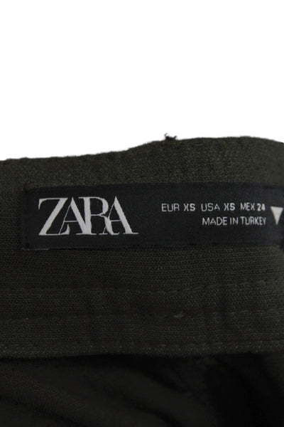 Zara Womens Cargo Pants Green Cotton Button Solid Military Fall Size XS