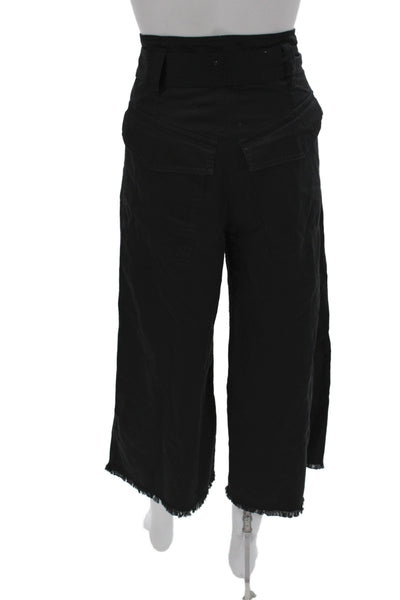 Isabel Marant Etoile Women Cropped Black Cotton Pants Button Size 34