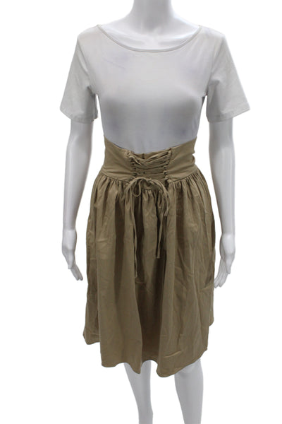 Zara Basic Collection Women Aline Beige Cotton Lace Up Knee Length Skirt Size S