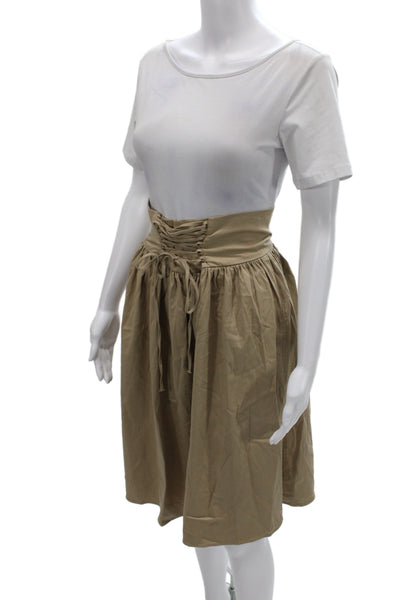 Zara Basic Collection Women Aline Beige Cotton Lace Up Knee Length Skirt Size S