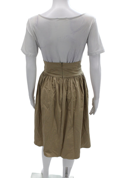 Zara Basic Collection Women Aline Beige Cotton Lace Up Knee Length Skirt Size S