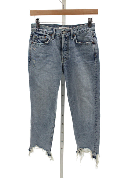 Grlfrnd Womens Cropped Jeans Blue High Rise Button Fly Size 25