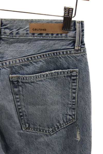 Grlfrnd Womens Cropped Jeans Blue High Rise Button Fly Size 25