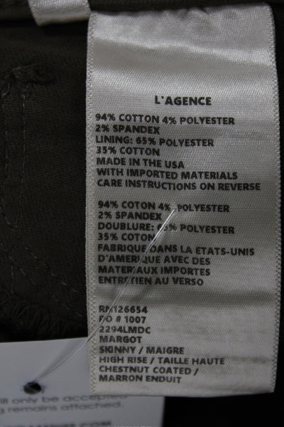 L'Agence Womens Skinny Jeans Brown High Rise Button Cotton Size 26