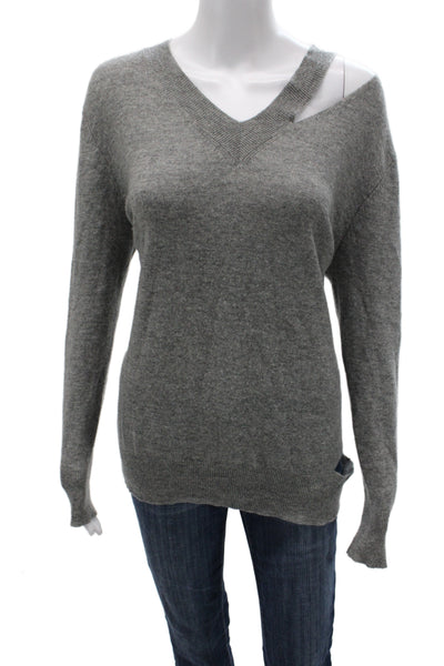 Autumn Cashmere Women Pullover V-Neck 100% Cashmere Gray Long Sleeve Size M