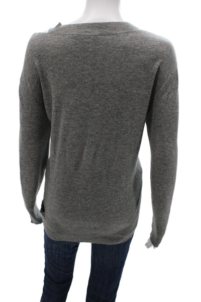 Autumn Cashmere Women Pullover V-Neck 100% Cashmere Gray Long Sleeve Size M