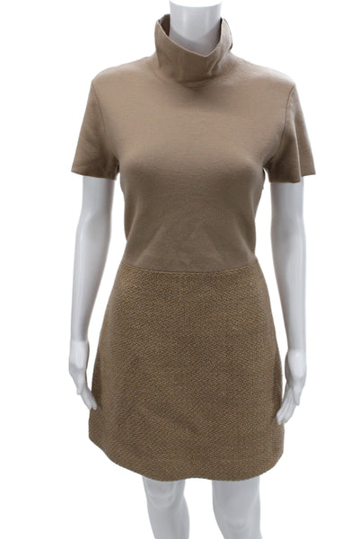 Theory Women Beige Merino Mock Neck Colorblock Sweater Dress Size L