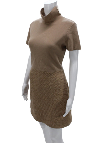 Theory Women Beige Merino Mock Neck Colorblock Sweater Dress Size L