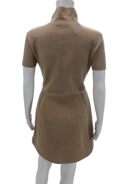 Theory Women Beige Merino Mock Neck Colorblock Sweater Dress Size L