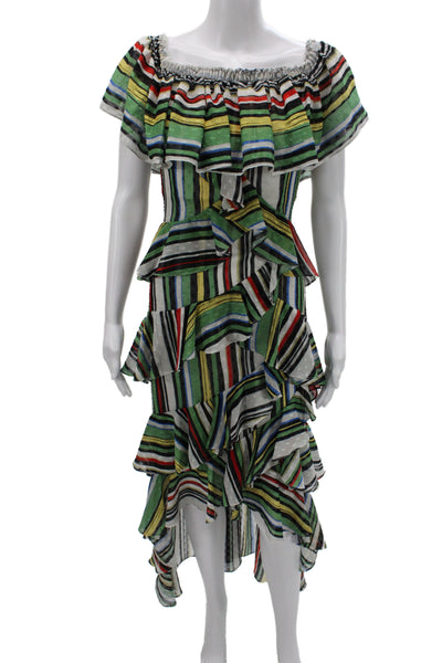 Badgley Mischka Womens Fit & Flare Off Shoulder Knee Multicolor Dress Size 6