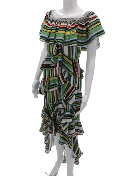 Badgley Mischka Womens Fit & Flare Off Shoulder Knee Multicolor Dress Size 6