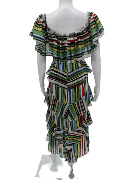 Badgley Mischka Womens Fit & Flare Off Shoulder Knee Multicolor Dress Size 6