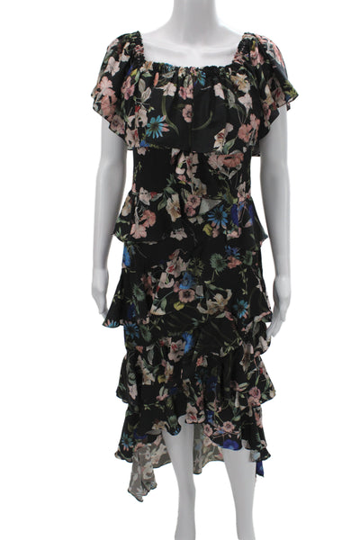 Badgley Mischka Womens Black Floral Off Shoulder Maxi Dress Size 4
