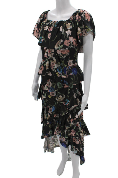 Badgley Mischka Womens Black Floral Off Shoulder Maxi Dress Size 4