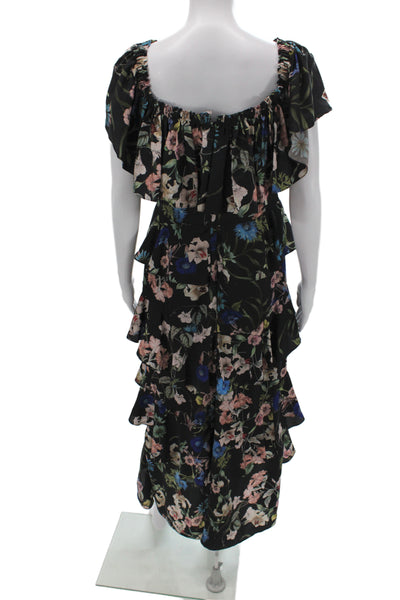 Badgley Mischka Womens Black Floral Off Shoulder Maxi Dress Size 4