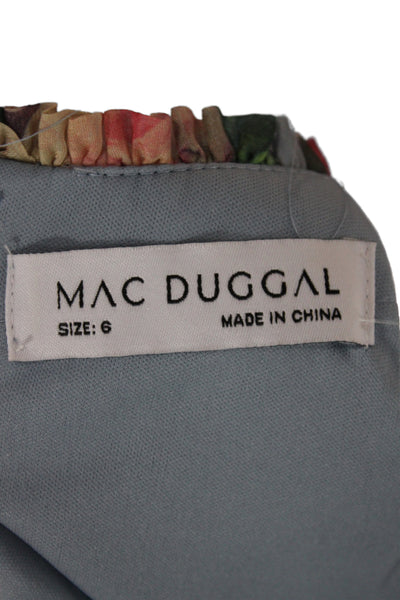 Mac Duggal Women Maxi Dress Blue Floral Mid-Calf Zip Round Neck Size 6