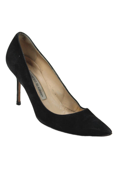 Manolo Blahnik Womens Suede Slip On Stiletto Pump Heels Black Size 5.5