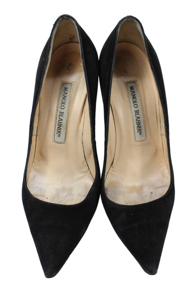 Manolo Blahnik Womens Suede Slip On Stiletto Pump Heels Black Size 5.5