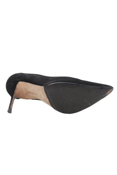 Manolo Blahnik Womens Suede Slip On Stiletto Pump Heels Black Size 5.5