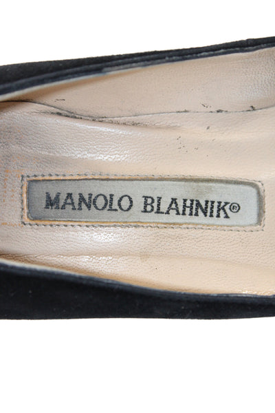 Manolo Blahnik Womens Suede Slip On Stiletto Pump Heels Black Size 5.5
