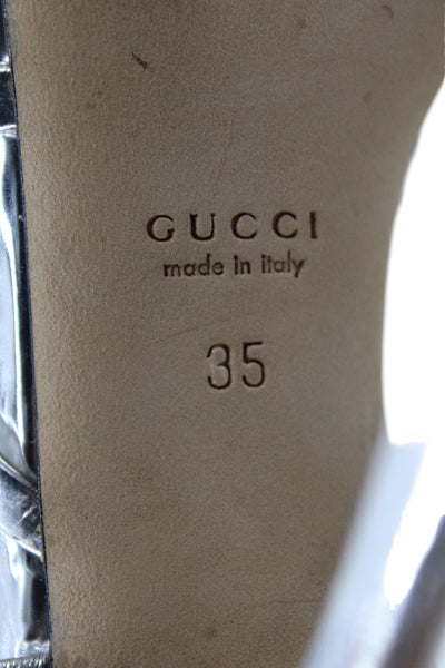 Gucci Womens Leather GG Logo Strappy Stiletto Heels Silver Size 5