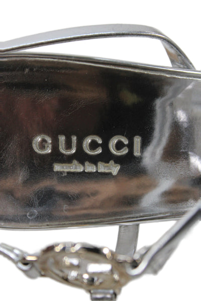 Gucci Womens Leather GG Logo Strappy Stiletto Heels Silver Size 5