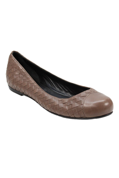 Bottega Veneta Women's Leather Braided Slip-On Ballet Flat Shoes Brown Size 41