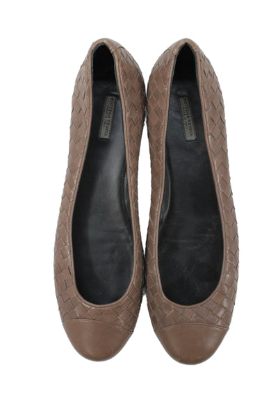 Bottega Veneta Women's Leather Braided Slip-On Ballet Flat Shoes Brown Size 41