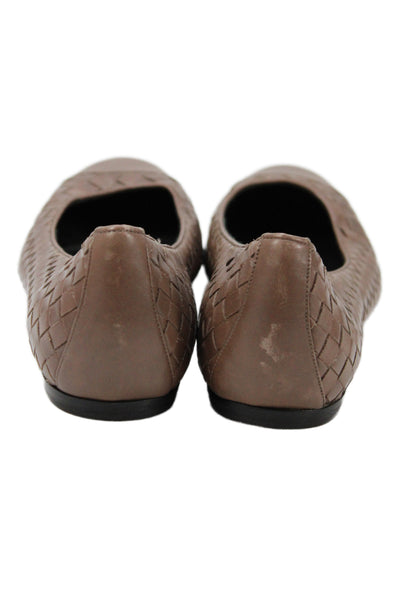 Bottega Veneta Women's Leather Braided Slip-On Ballet Flat Shoes Brown Size 41