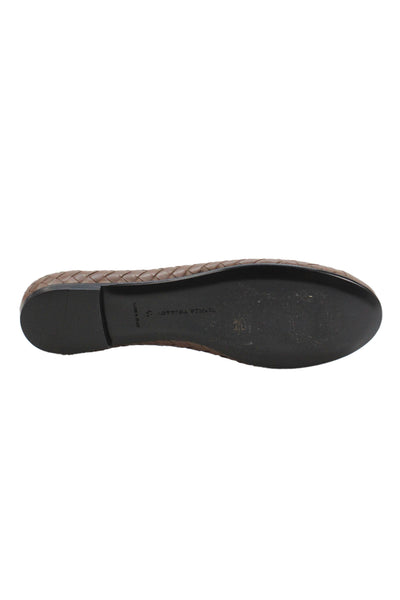 Bottega Veneta Women's Leather Braided Slip-On Ballet Flat Shoes Brown Size 41