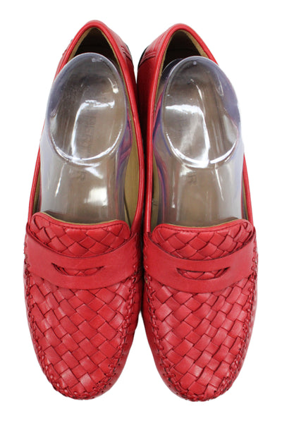 Robert Zur Women's Leather Braided Slip-On Loafers Shoes Red Size 9.5