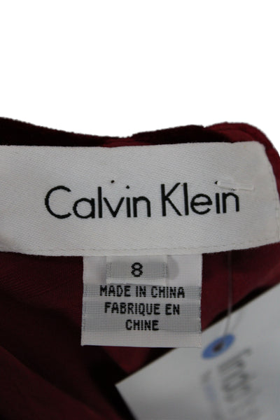 Calvin Klein Women Sheath Dress Red Cowl Neck Sleeveless Rayon Size 8