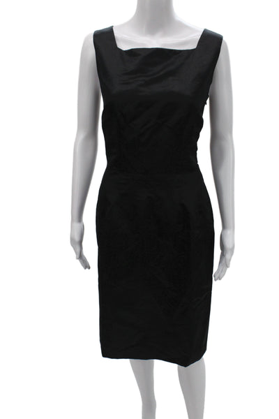 Richard Tyler Women Sheath Dress Black Square Neck Zip Knee Length Size 10