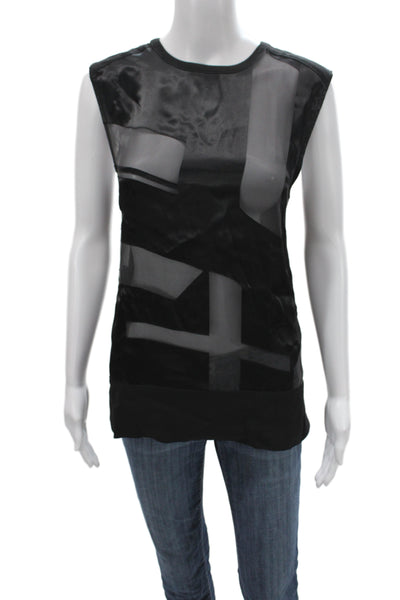 Helmut Lang Women Black Sleeveless Tank Crewneck Basic 75% Viscose Zip Size M