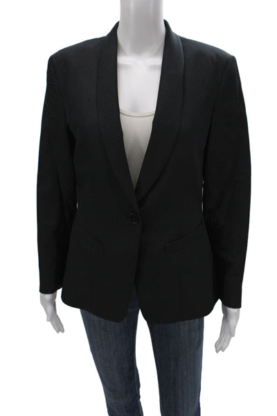 Richard Tyler Women Basic Jacket Black Striped 57% Wool Button Size 44