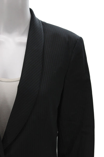 Richard Tyler Women Basic Jacket Black Striped 57% Wool Button Size 44